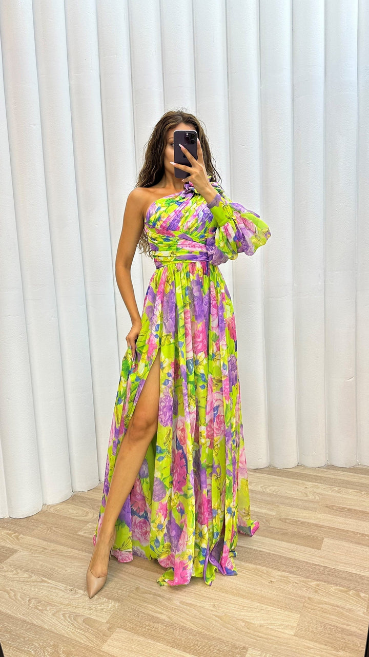 One Shoulder Floral Dress for Women