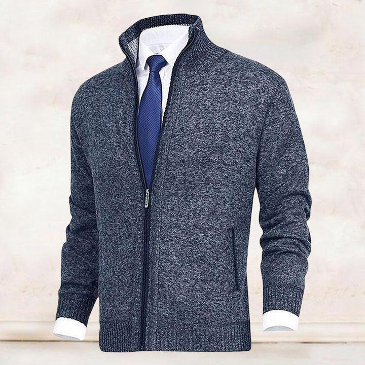 Zip Up Knit Cardigan with Stand Collar Design for Men