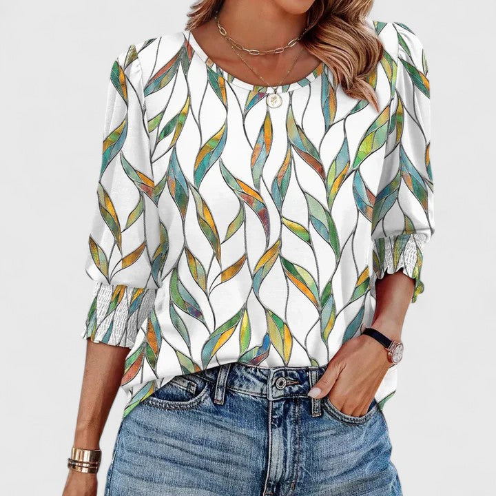 Women's Smocked Cuff Crew Neck Top