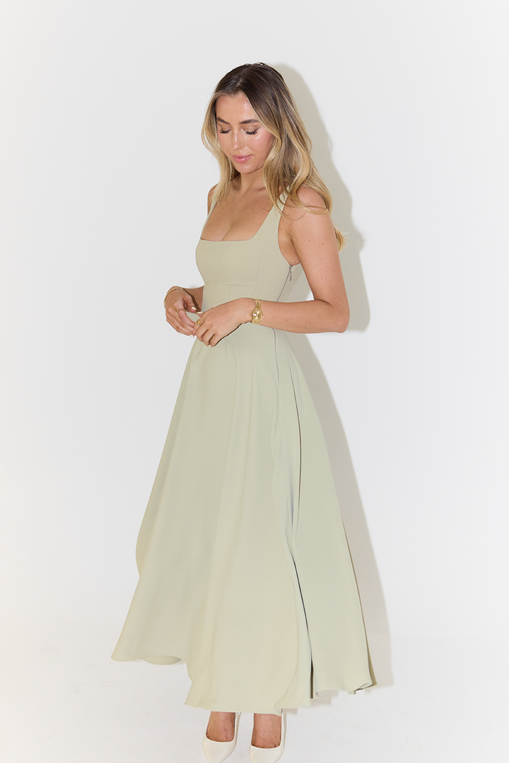 Darcie | Women's Midi Dress Square Neck Sleeveless