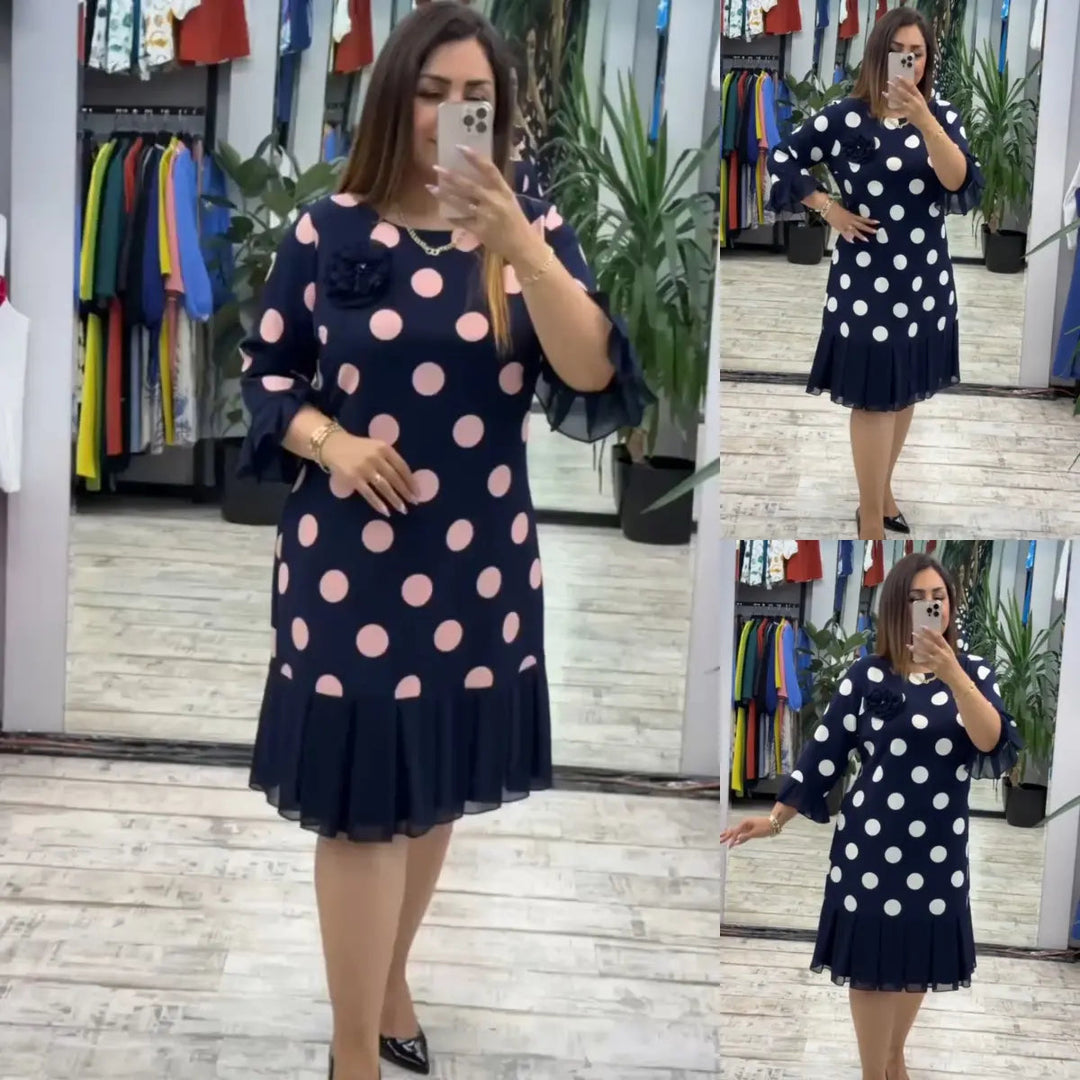 Women's Pleated Polka Dot Midi Dress