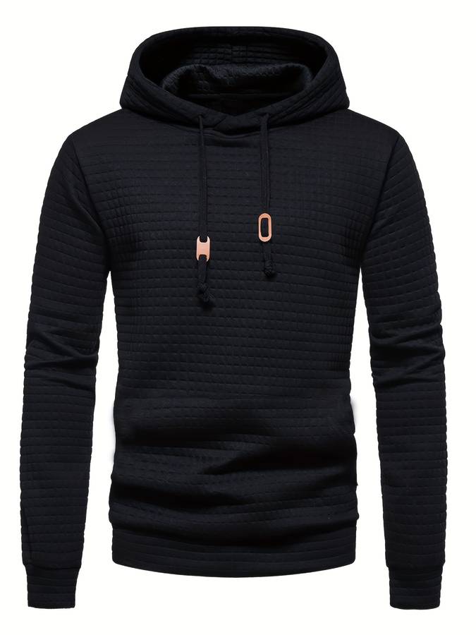 Waffle Pattern Hoodie with Relaxed Everyday Design for Men