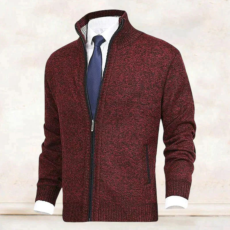 Zip Up Knit Cardigan with Stand Collar Design for Men