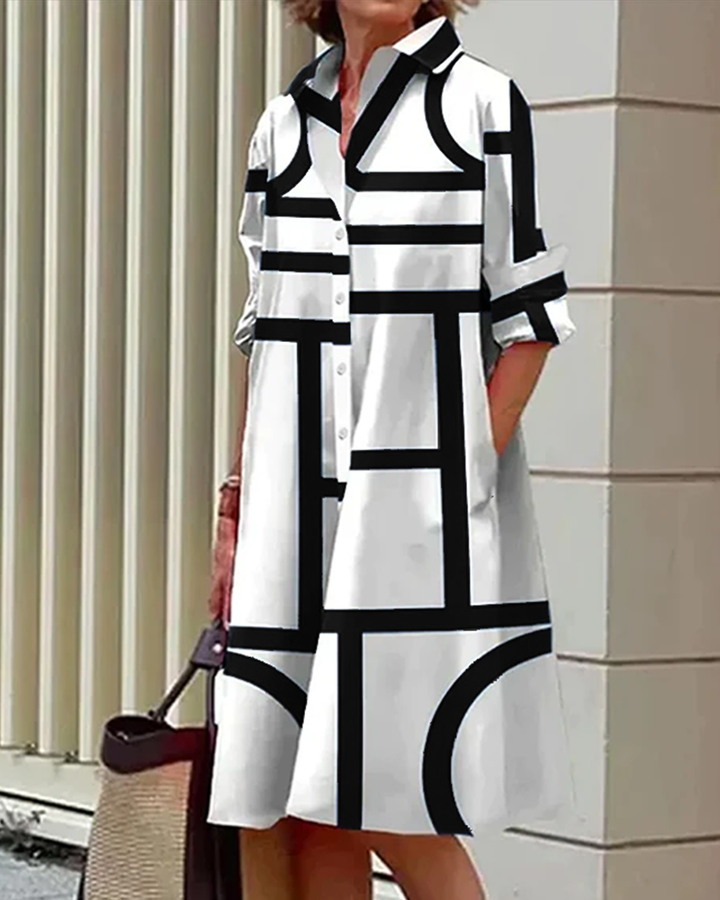 Geometric Print Dress with Pockets for Women