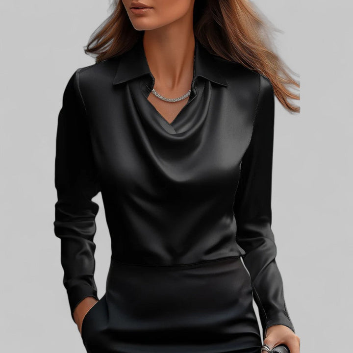 Draped Neck Long Sleeve Blouse for Women
