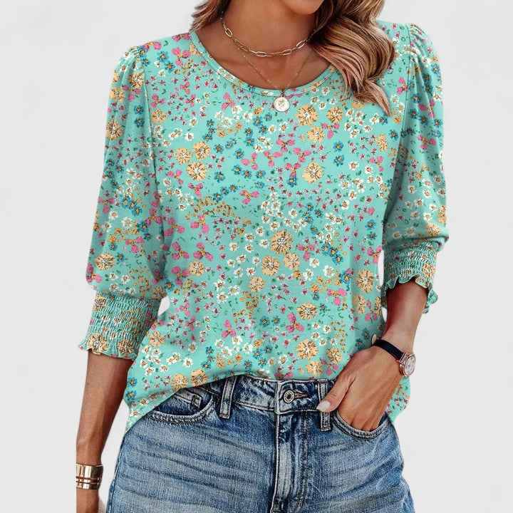 Women's Smocked Cuff Crew Neck Top