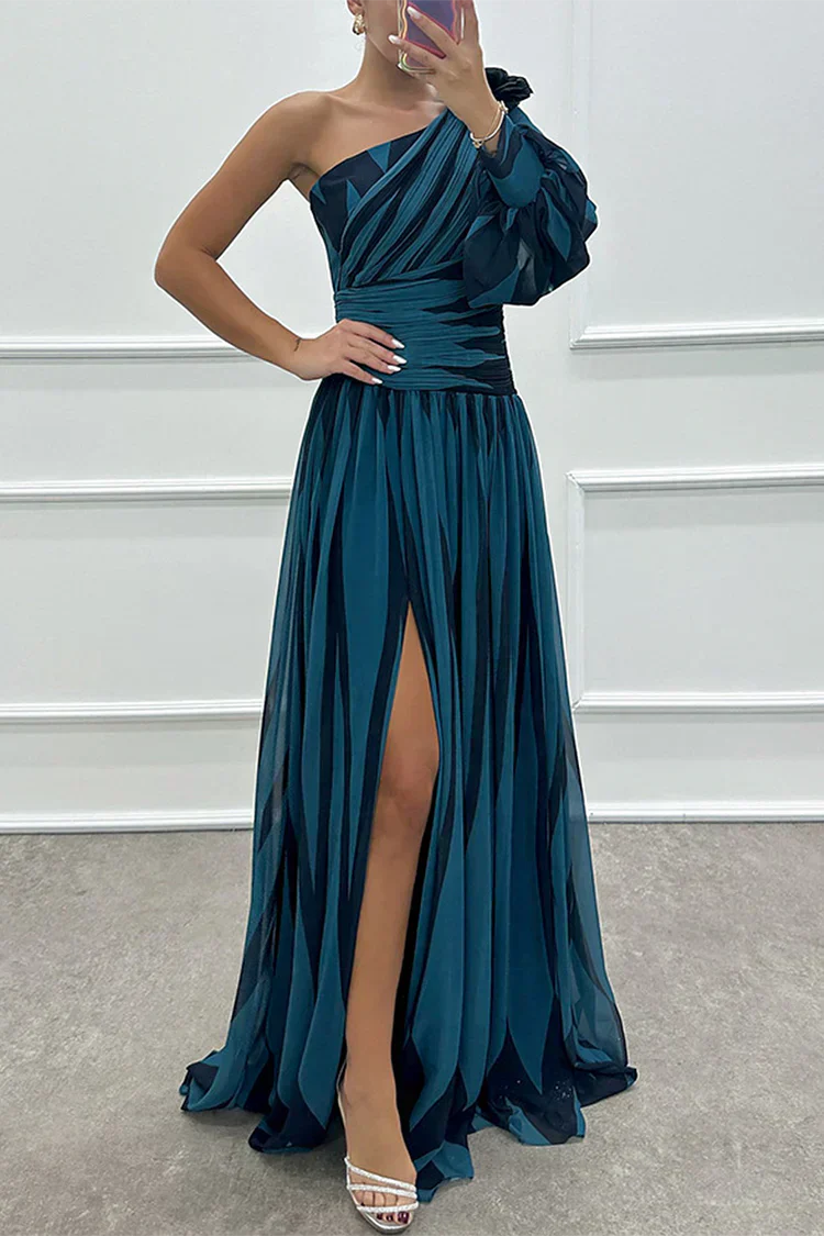 Women's Striped One-Shoulder Maxi Dress