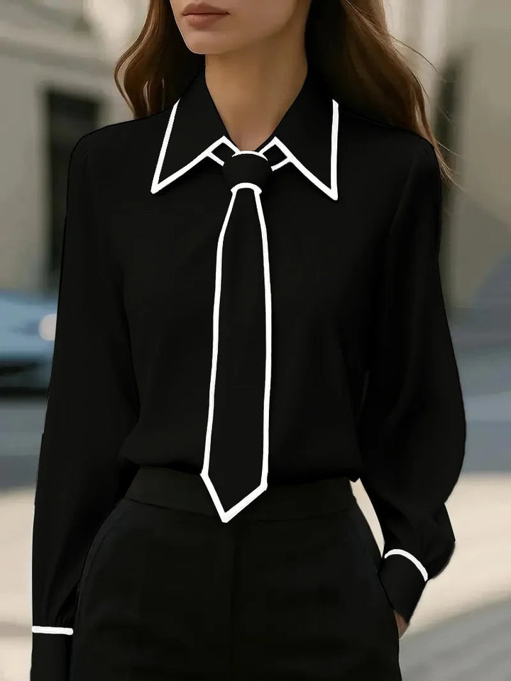 Women's Tie Neck Contrast Collar Blouse