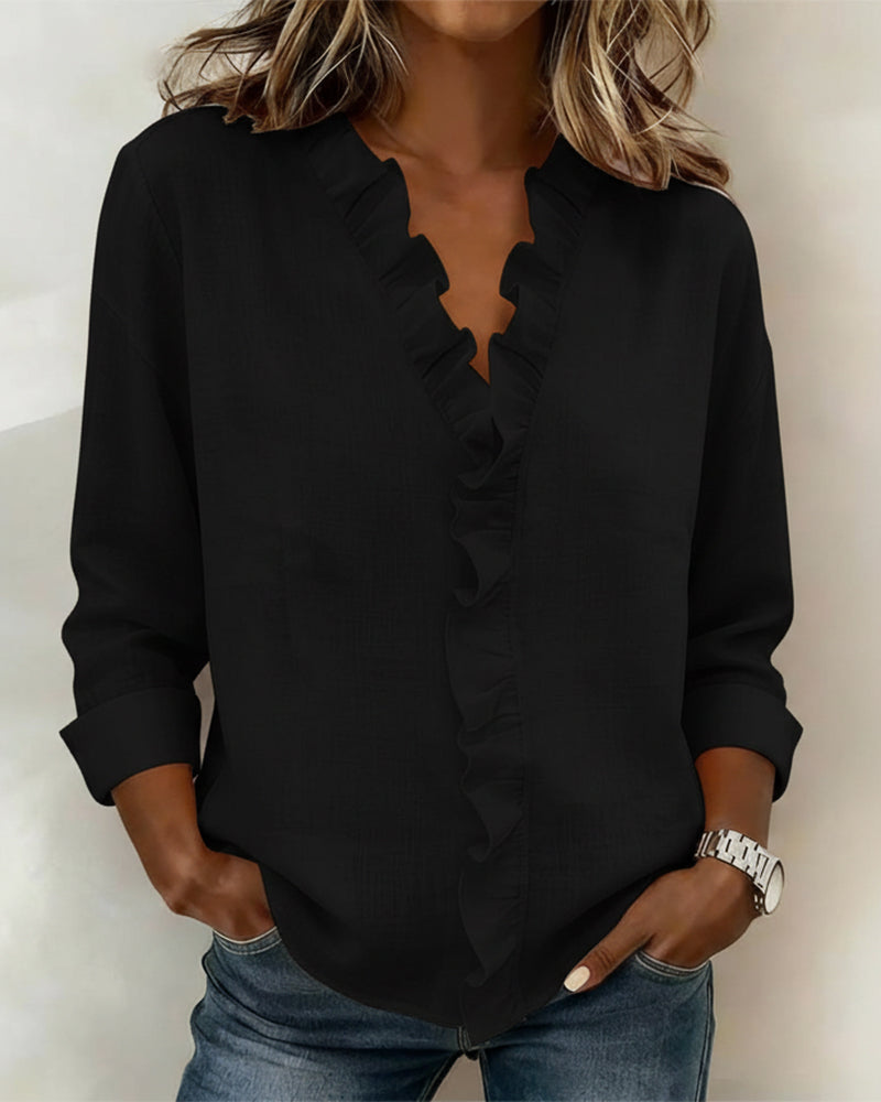 Women's Ruffle V-Neck Blouse