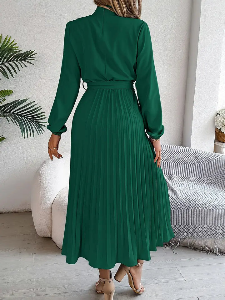 Pleated Midi Dress with Belt for Women