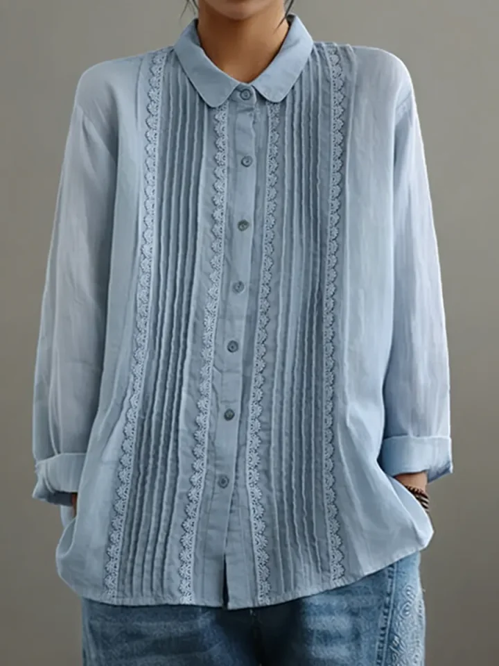 Women's Lace Trim Button-Up Blouse