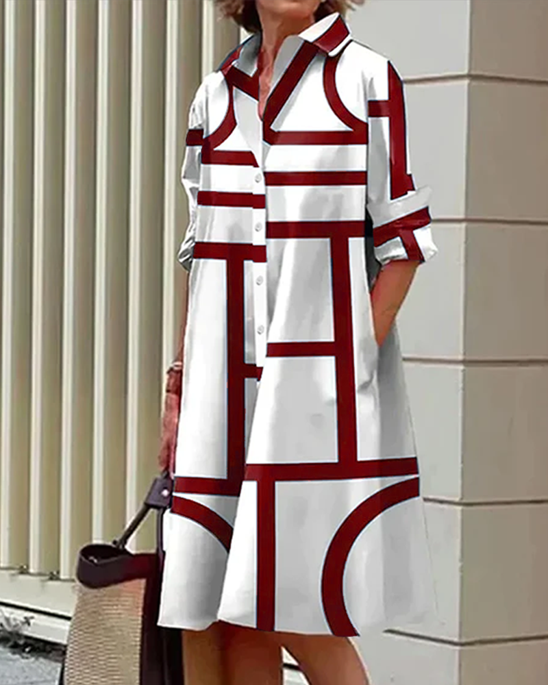 Geometric Print Dress with Pockets for Women
