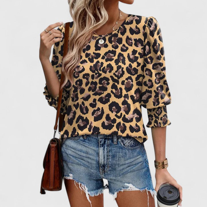 Women's Smocked Cuff Crew Neck Top