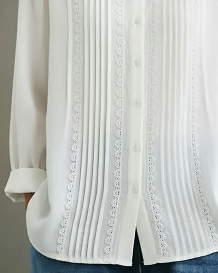 Women's Lace Trim Button-Up Blouse