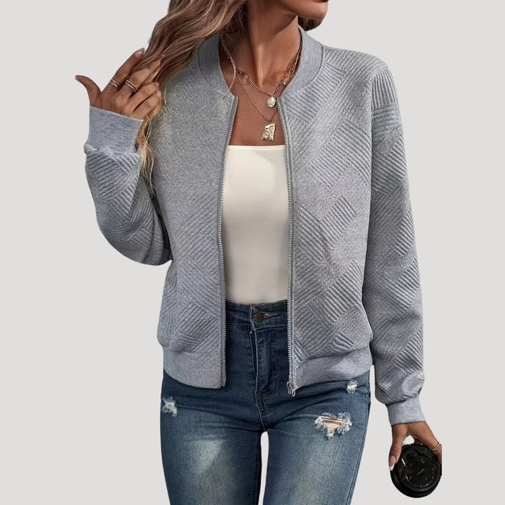 Lightweight Bomber Jacket with Textured Zip Front for Women