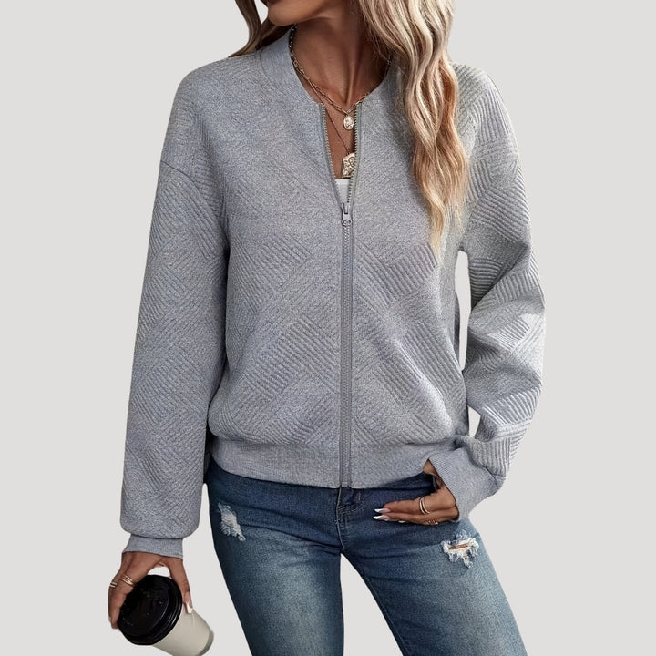 Lightweight Bomber Jacket with Textured Zip Front for Women