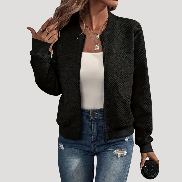 Lightweight Bomber Jacket with Textured Zip Front for Women