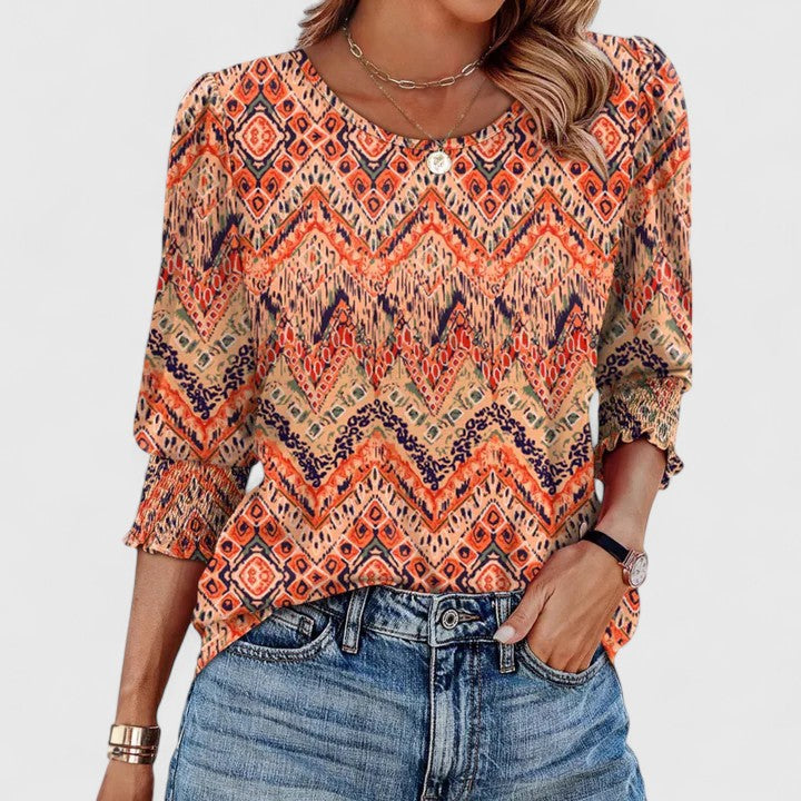 Women's Smocked Cuff Crew Neck Top