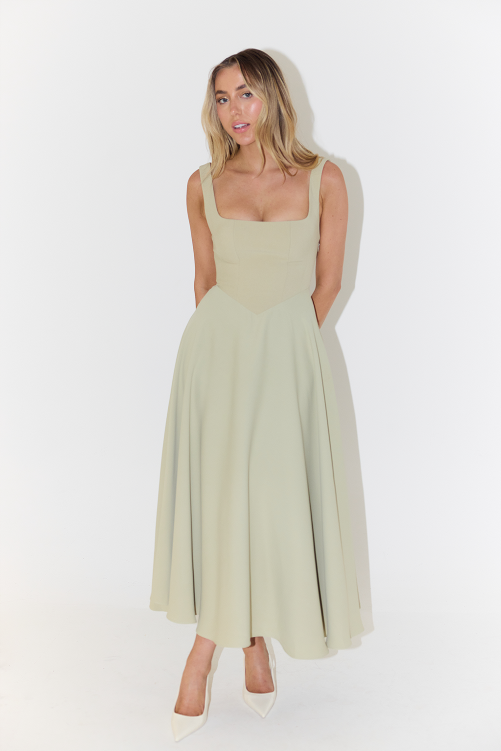 Darcie | Women's Midi Dress Square Neck Sleeveless