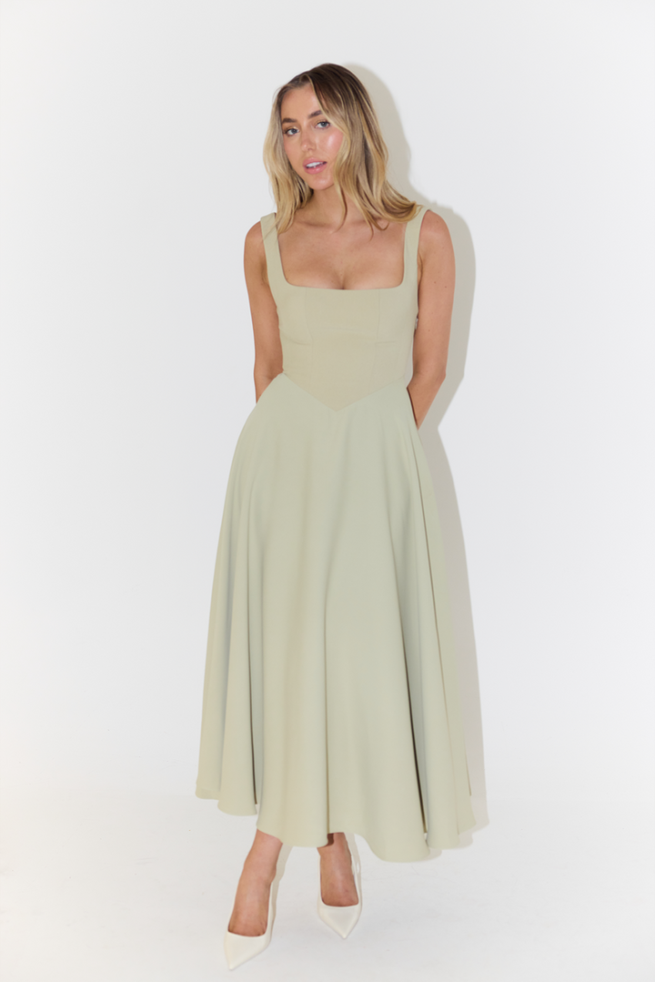 Darcie | Women's Midi Dress Square Neck Sleeveless