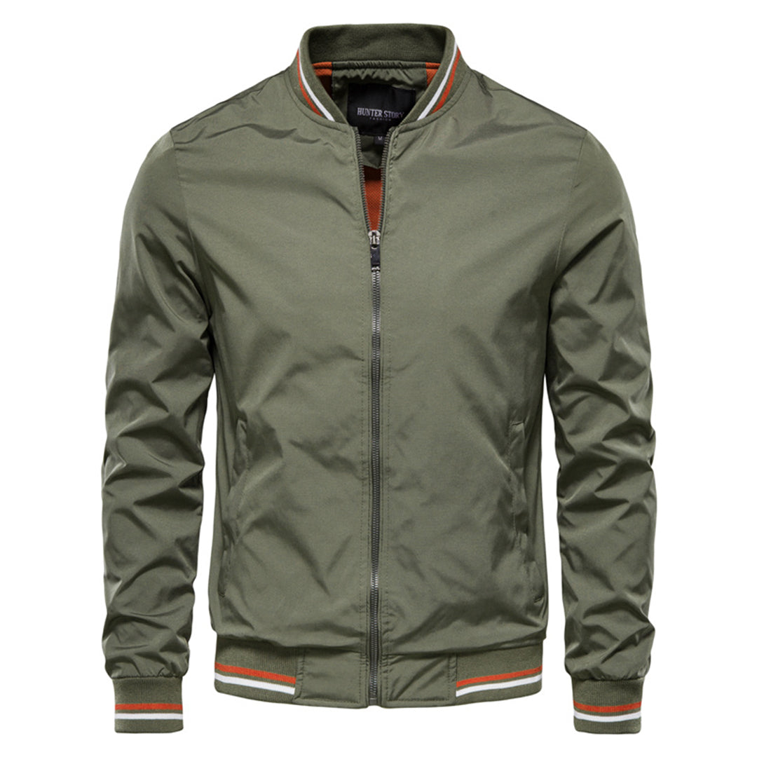 Bomber Jacket with Zip Front and Stand Collar for Men