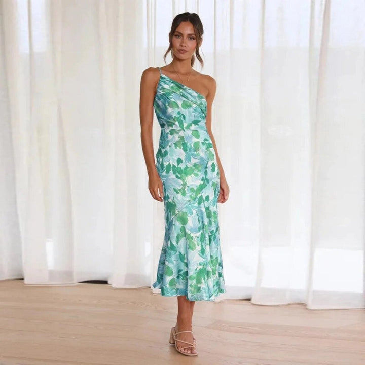 Women's Asymmetric Floral Wedding Midi Dress
