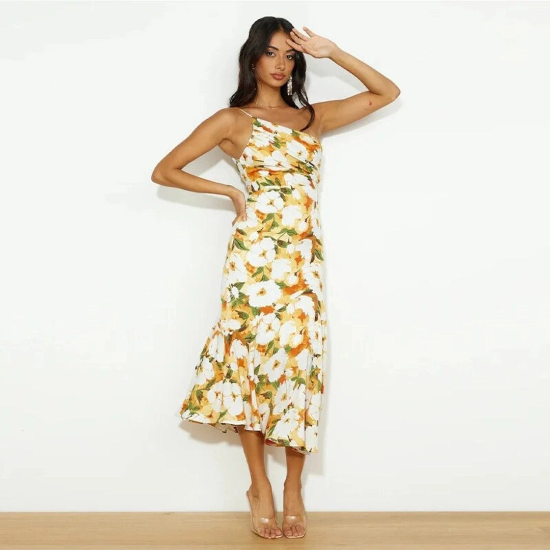 Women's Asymmetric Floral Wedding Midi Dress
