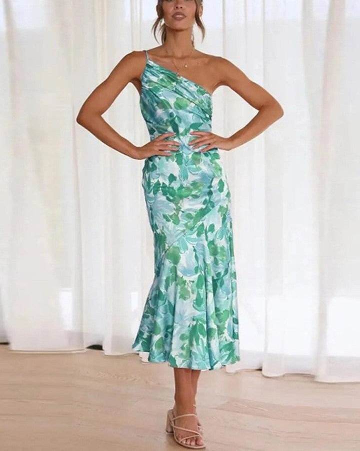 Women's Asymmetric Floral Wedding Midi Dress