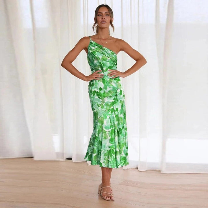 Women's Asymmetric Floral Wedding Midi Dress