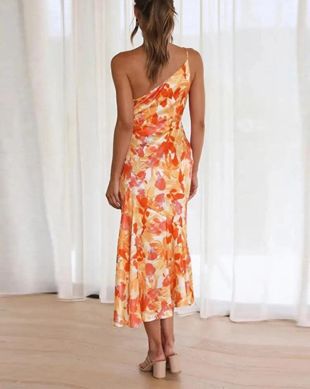 Women's Asymmetric Floral Wedding Midi Dress