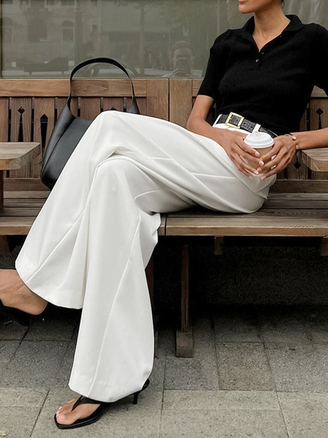 Relaxed Fit Wide Leg Office Trousers with Clean Lines for Women