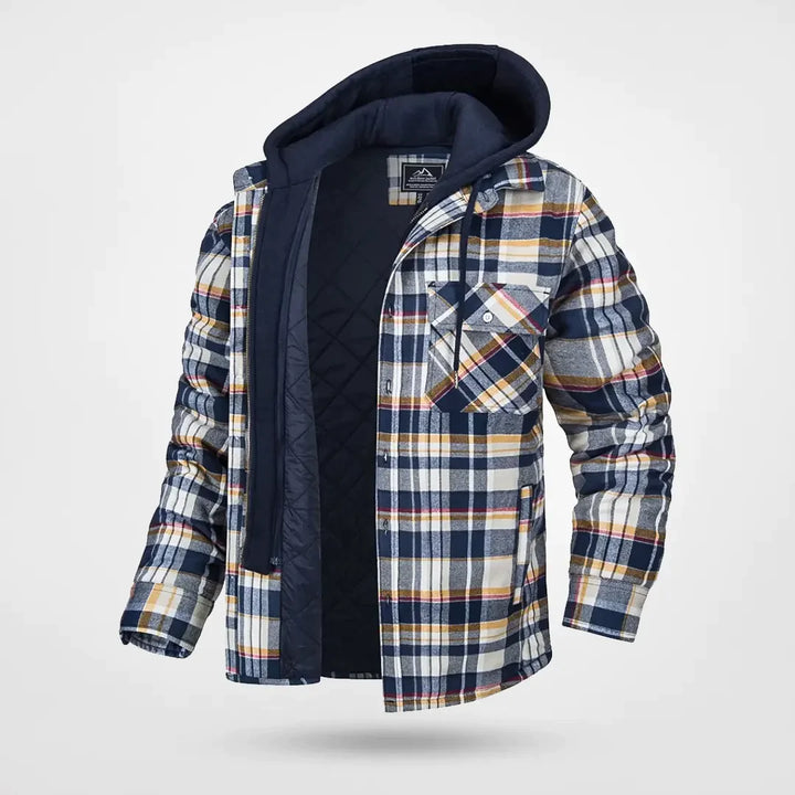 Checked Hooded Bomber Jacket with Modern Cut for Men