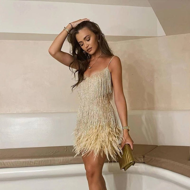 Skye | Party Mini Dress Sequin Feather Trim