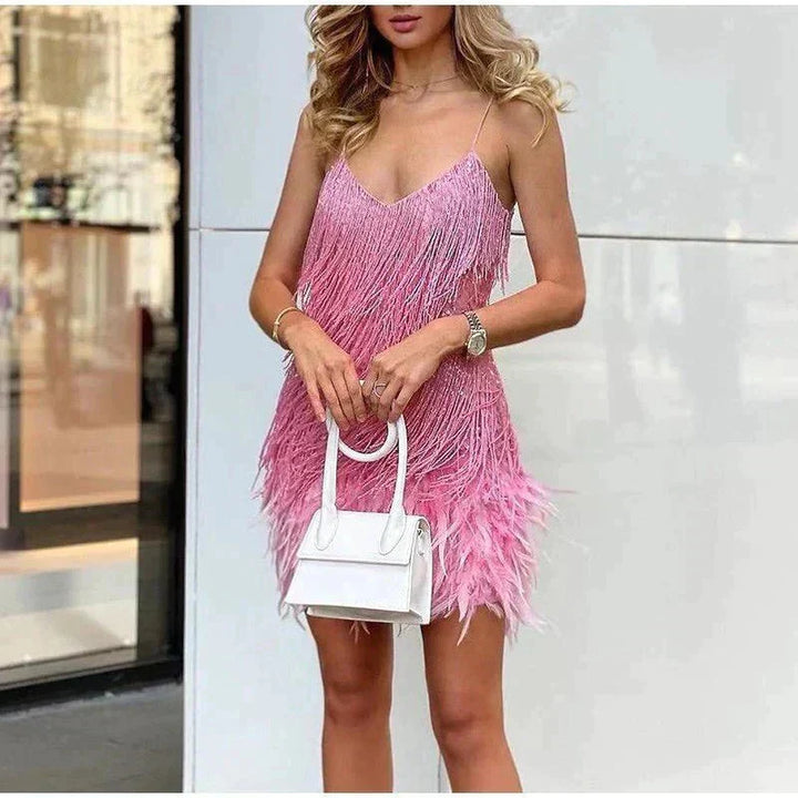 Skye | Party Mini Dress Sequin Feather Trim