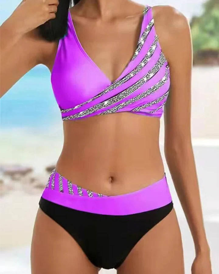 Women’s Bikini Set with Glitter Stripes | Summer