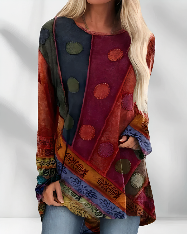 Blouse ladies colorful long arm with pattern in patchwork style 0