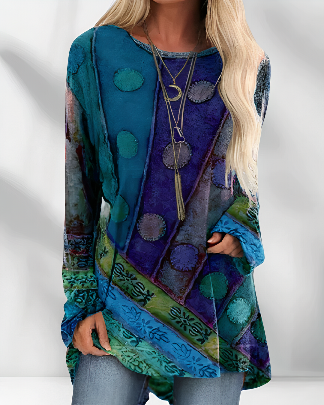 Blouse ladies colorful long arm with pattern in patchwork style 1