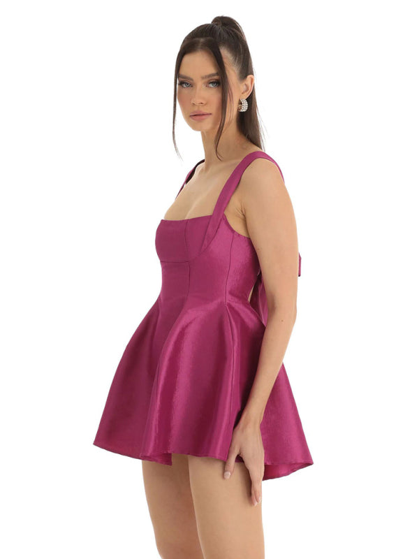 Women’s Backless Square Neck Mini Dress | Bow Detail