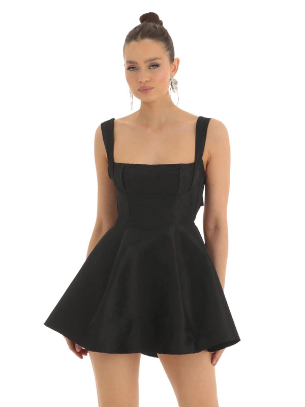 Women’s Backless Square Neck Mini Dress | Bow Detail
