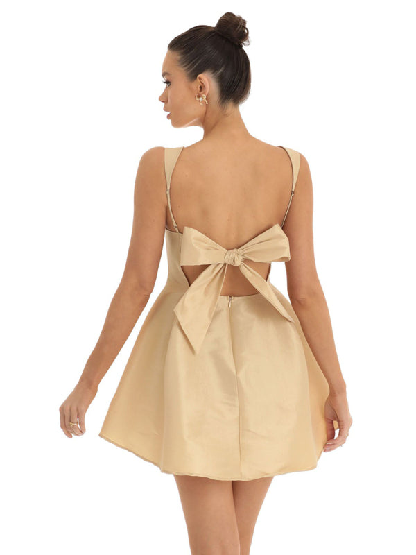 Women’s Backless Square Neck Mini Dress | Bow Detail