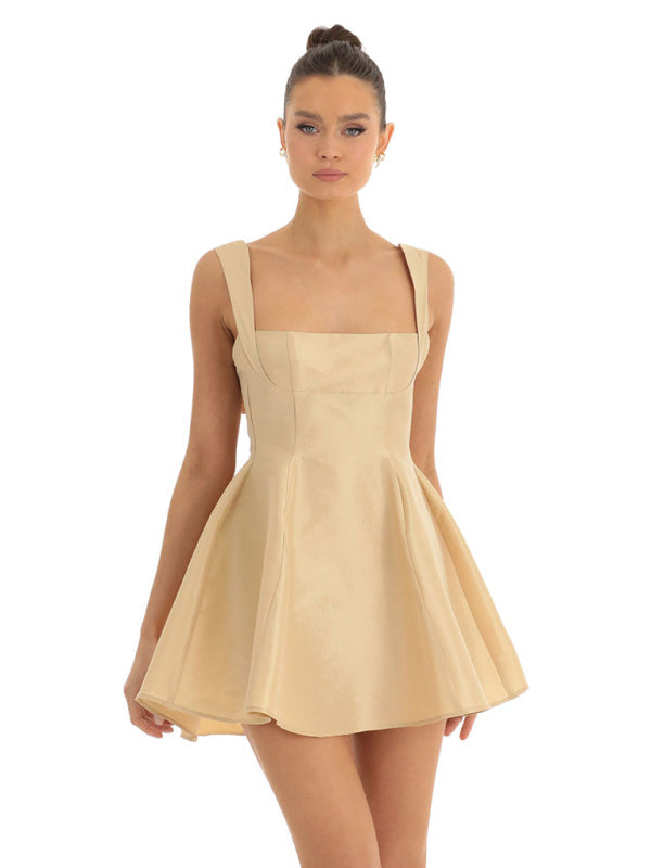 Women’s Backless Square Neck Mini Dress | Bow Detail