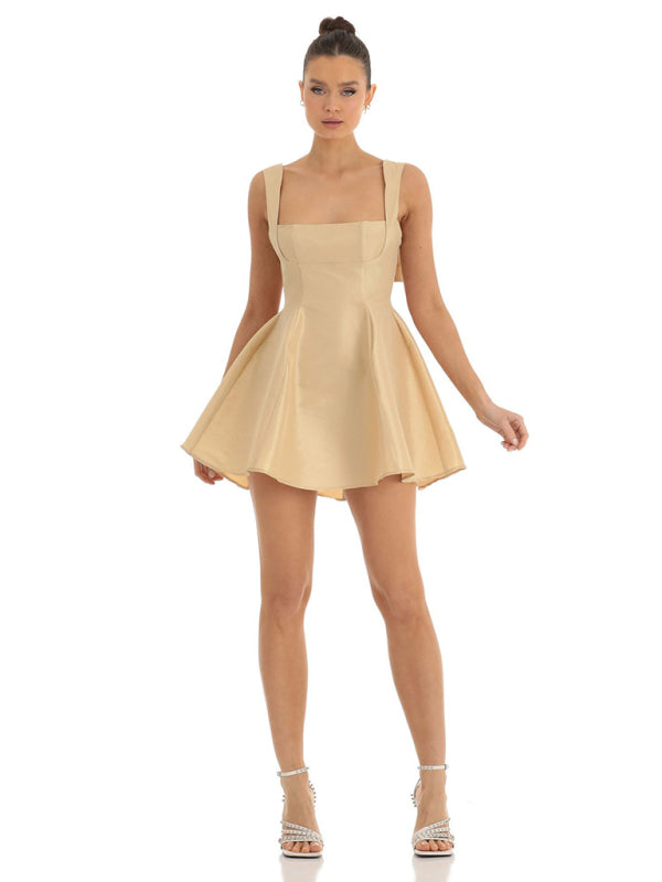 Women’s Backless Square Neck Mini Dress | Bow Detail