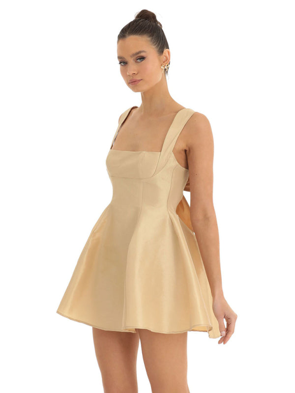 Women’s Backless Square Neck Mini Dress | Bow Detail