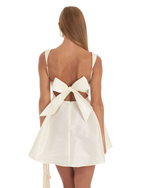 Women’s Backless Square Neck Mini Dress | Bow Detail