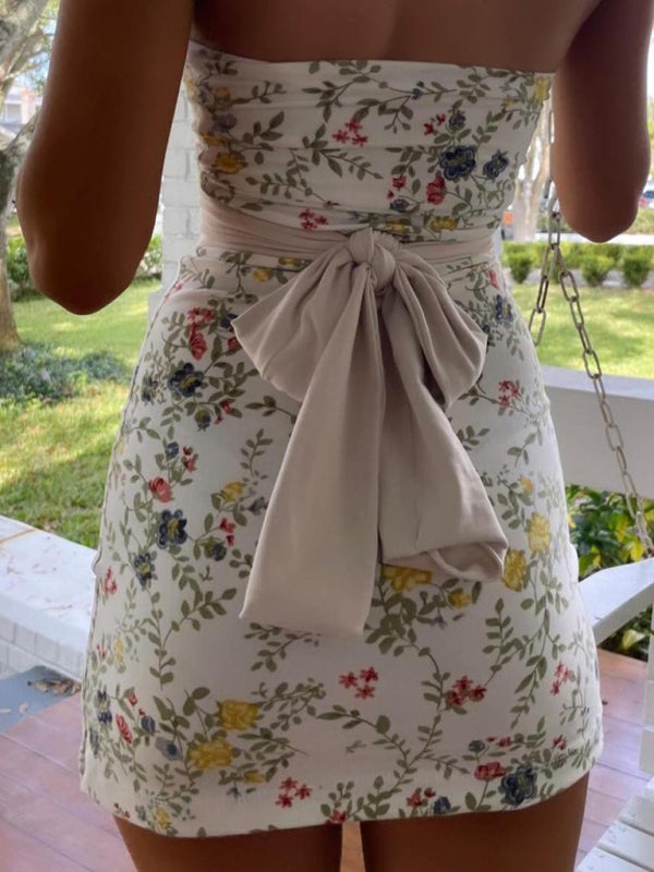 Women’s Floral Tube Mini Dress | Tie Belt