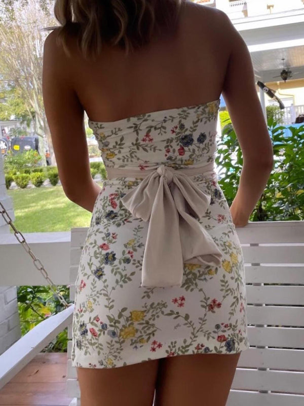 Women’s Floral Tube Mini Dress | Tie Belt