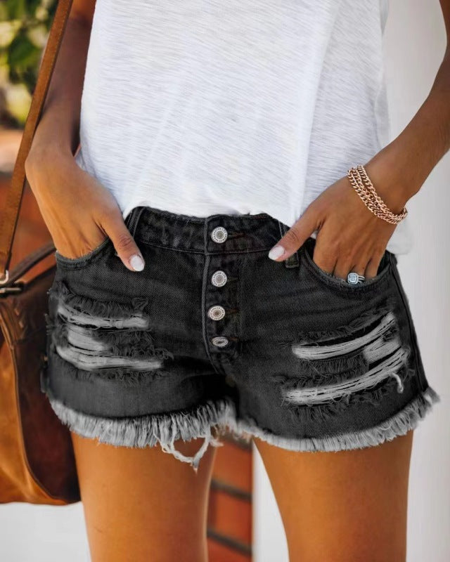 Women’s Ripped Mid-Waist Shorts | Summer Casual
