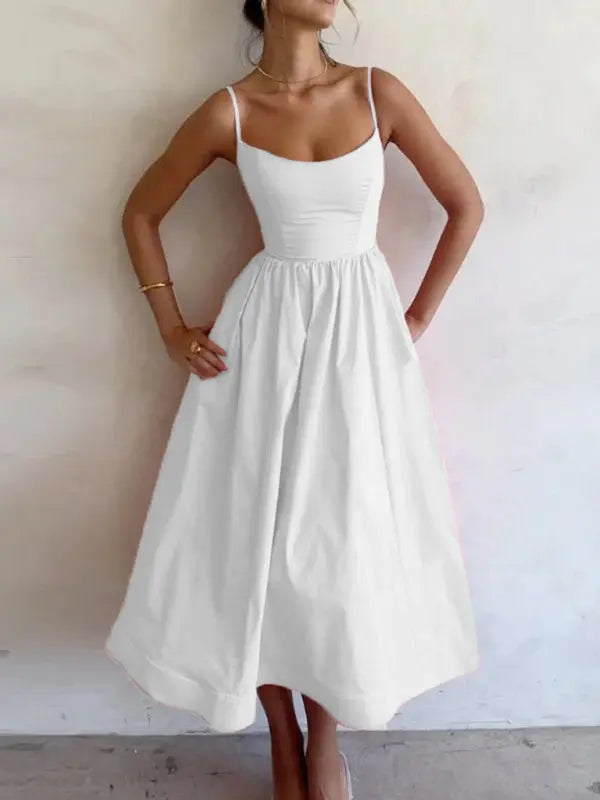 Women’s Pleated Midi Dress | U-Neck Summer Dress