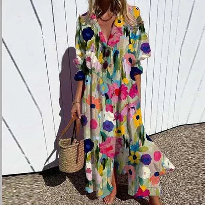 Boho Maxikleid with V neckline for women 0