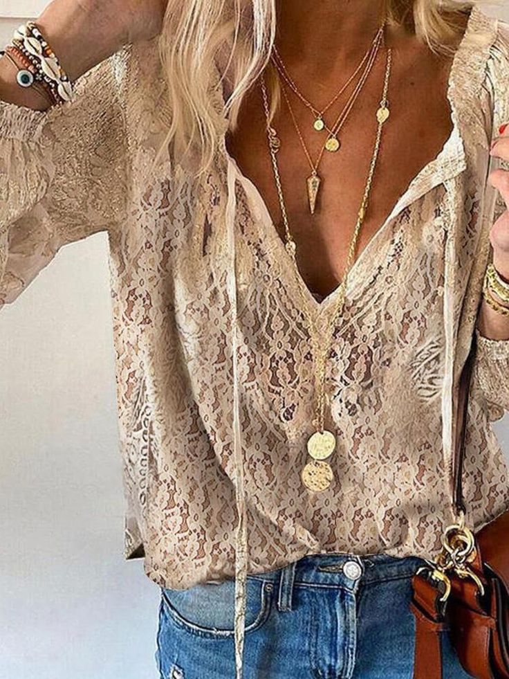 Boho style blouse with a slit neckline for women | Vintage 0